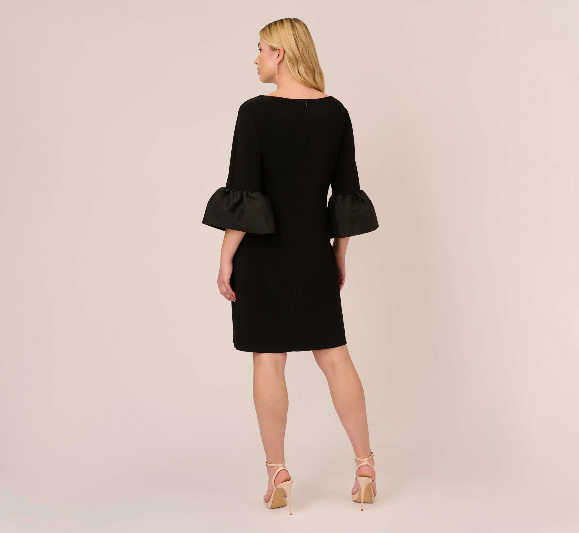 Adrianna Papell Plus Size Draped Jersey Short Sheath Dress With Bell Cuffs In Black 4 Adrianna Papell Plus Size Draped Jersey Short Sheath Dress With Bell Cuffs In Black - Image 4
