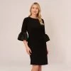 Adrianna Papell Plus Size Draped Jersey Short Sheath Dress With Bell Cuffs In Black