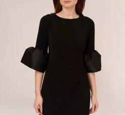 Adrianna Papell Draped Jersey Short Sheath Dress With Bell Cuffs In Black -Adrianna Papell Shop AP1D104729 AA002 Regular Detail