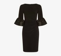 Adrianna Papell Draped Jersey Short Sheath Dress With Bell Cuffs In Black -Adrianna Papell Shop AP1D104729 AA002 Regular Flat