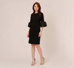 Adrianna Papell Draped Jersey Short Sheath Dress With Bell Cuffs In Black -Adrianna Papell Shop AP1D104729 AA002 Regular Front