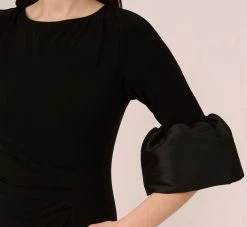 Adrianna Papell Draped Jersey Short Sheath Dress With Bell Cuffs In Black -Adrianna Papell Shop AP1D104729 AA002 Regular Lifestyle