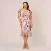 Adrianna Papell Plus Size Floral-Print Faux Wrap Midi-Length Ruffled Dress With Flutter Sleeves In Praline Multi