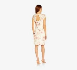 Adrianna Papell Floral-Print Jacquard Short Sheath Dress In Ivory Soft Coral 9 Adrianna Papell Floral-Print Jacquard Short Sheath Dress In Ivory Soft Coral -Adrianna Papell Shop AP1D104735 AY686 Regular Back