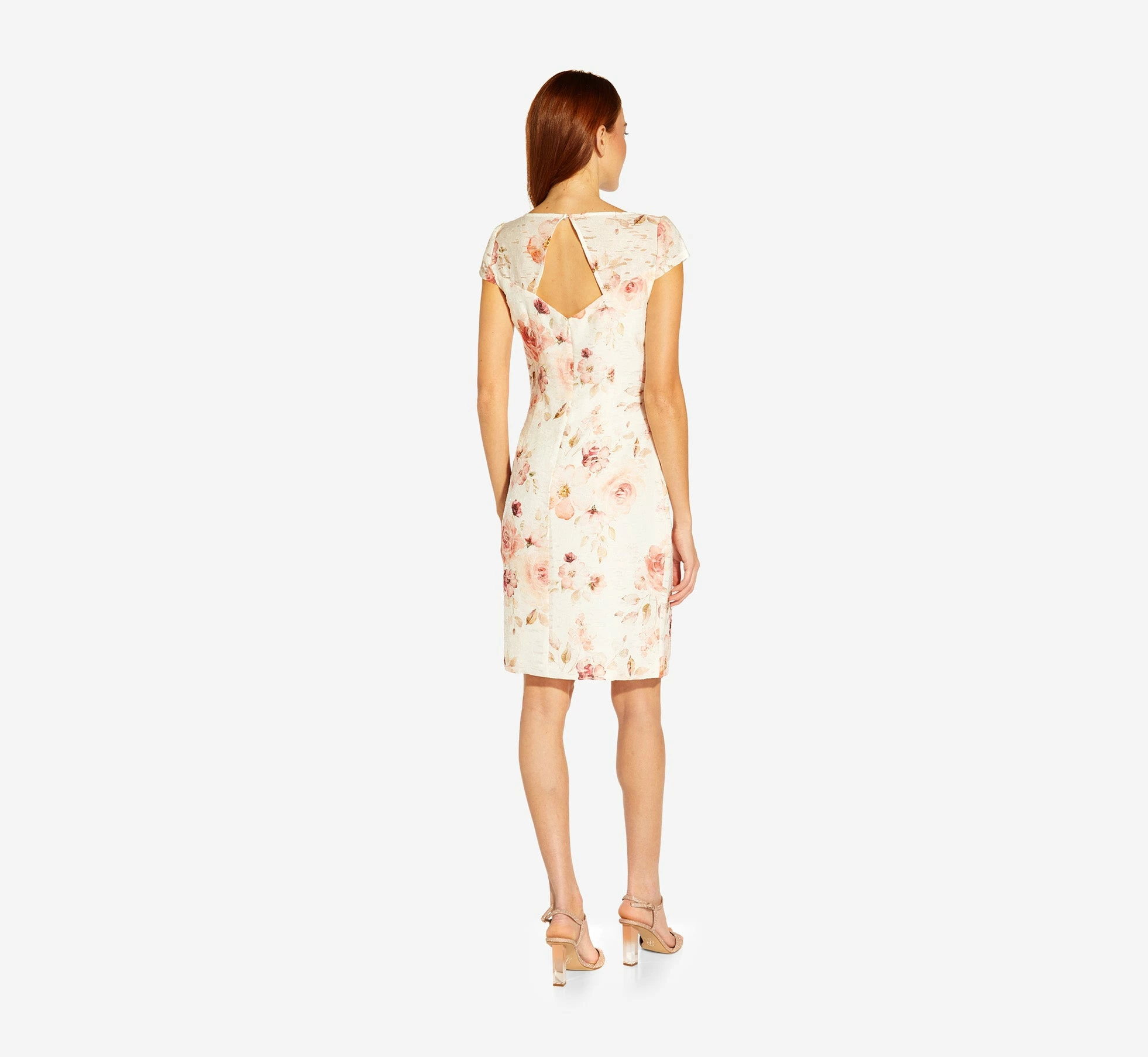 Adrianna Papell Floral-Print Jacquard Short Sheath Dress In Ivory Soft Coral 3 Adrianna Papell Floral-Print Jacquard Short Sheath Dress In Ivory Soft Coral - Image 3