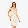 Adrianna Papell Floral-Print Jacquard Short Sheath Dress In Ivory Soft Coral