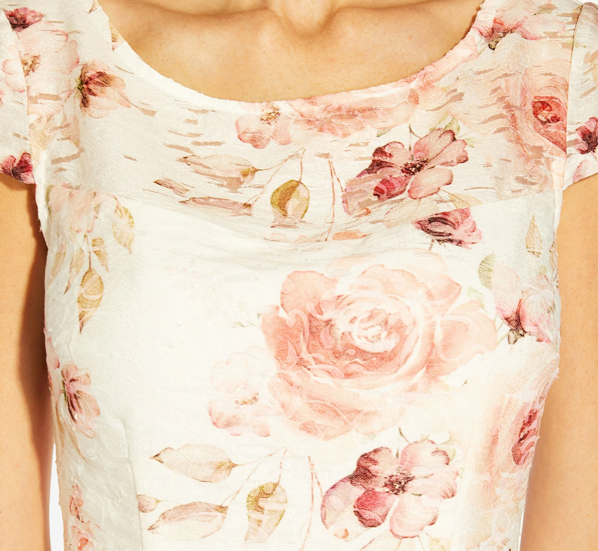 Adrianna Papell Floral-Print Jacquard Short Sheath Dress In Ivory Soft Coral 7 Adrianna Papell Floral-Print Jacquard Short Sheath Dress In Ivory Soft Coral - Image 7