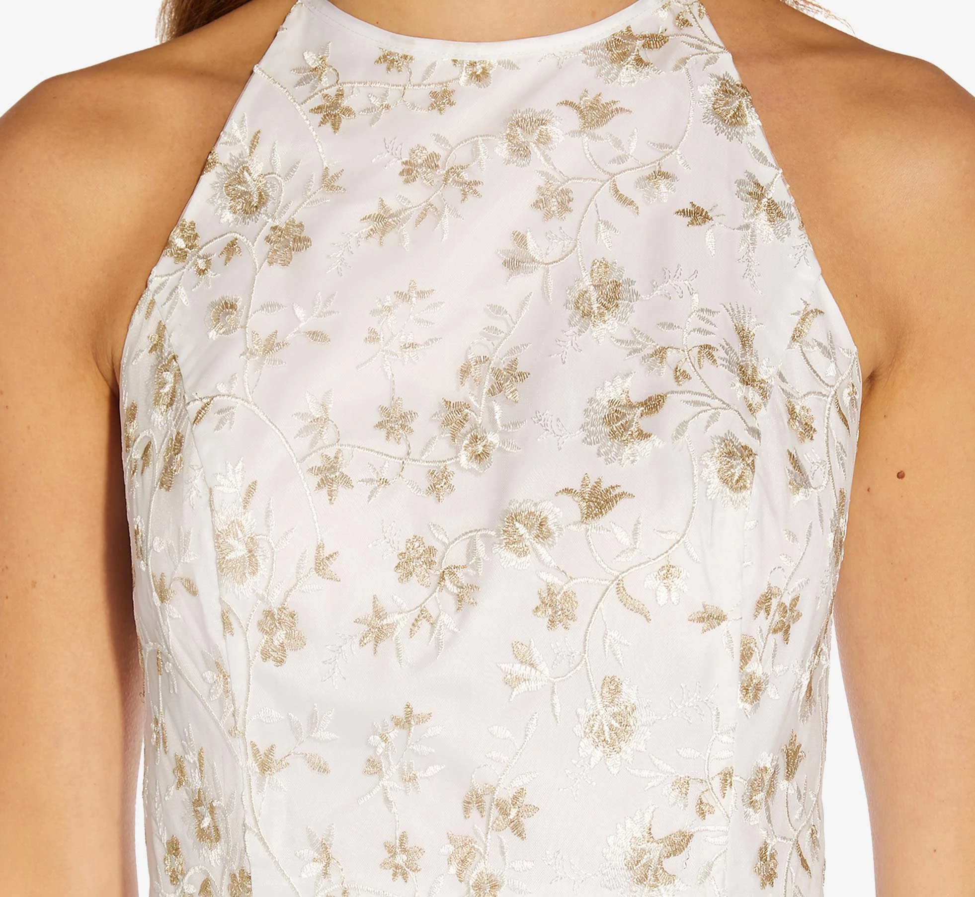 Adrianna Papell Metallic Floral Embroidered Short Fit-And-Flare Dress In Ivory Gold 5 Adrianna Papell Metallic Floral Embroidered Short Fit-And-Flare Dress In Ivory Gold - Image 5