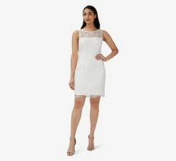 Adrianna Papell Guipure Lace Short Sheath Dress In Ivory -Adrianna Papell Shop AP1D104751 AA194 Regular Side