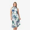 Adrianna Papell Plus Size Floral-Print Crepe Midi-Length Blouson Halter Dress In Ivory Multi