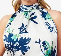 Adrianna Papell Plus Size Floral-Print Crepe Midi-Length Blouson Halter Dress In Ivory Multi -Adrianna Papell Shop AP1D104753 AH170 Plus Detail