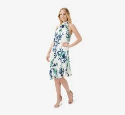 Adrianna Papell Floral-Print Crepe Midi-Length Blouson Halter Dress In Ivory Multi -Adrianna Papell Shop AP1D104753 AH170 Regular