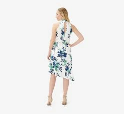 Adrianna Papell Floral-Print Crepe Midi-Length Blouson Halter Dress In Ivory Multi -Adrianna Papell Shop AP1D104753 AH170 Regular Back