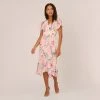 Adrianna Papell Floral-Print Twill Ruffled Midi-Length Faux Wrap Dress In Rose Multi