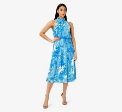Adrianna Papell Floral-Print Mock Neck Midi-Length Chiffon Blouson Halter Dress In Peri Multi -Adrianna Papell Shop AP1D104758 AC494 Regular Alternate