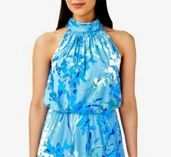 Adrianna Papell Floral-Print Mock Neck Midi-Length Chiffon Blouson Halter Dress In Peri Multi -Adrianna Papell Shop AP1D104758 AC494 Regular Detail