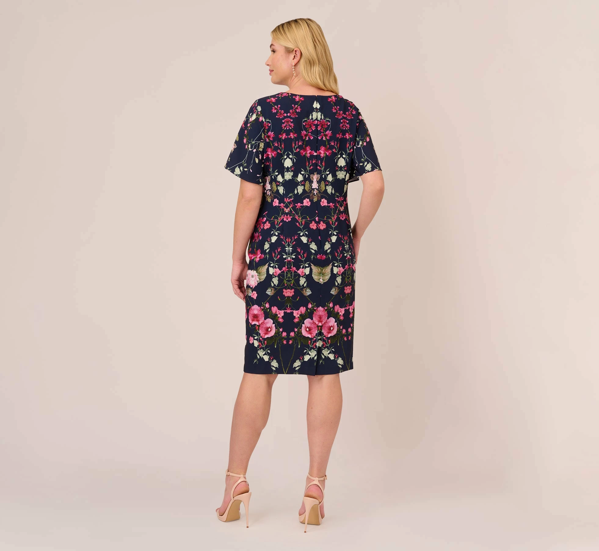 Adrianna Papell Plus Size Floral-Print Crepe Midi-Length Sheath Dress In Navy Multi 4 Adrianna Papell Plus Size Floral-Print Crepe Midi-Length Sheath Dress In Navy Multi - Image 4