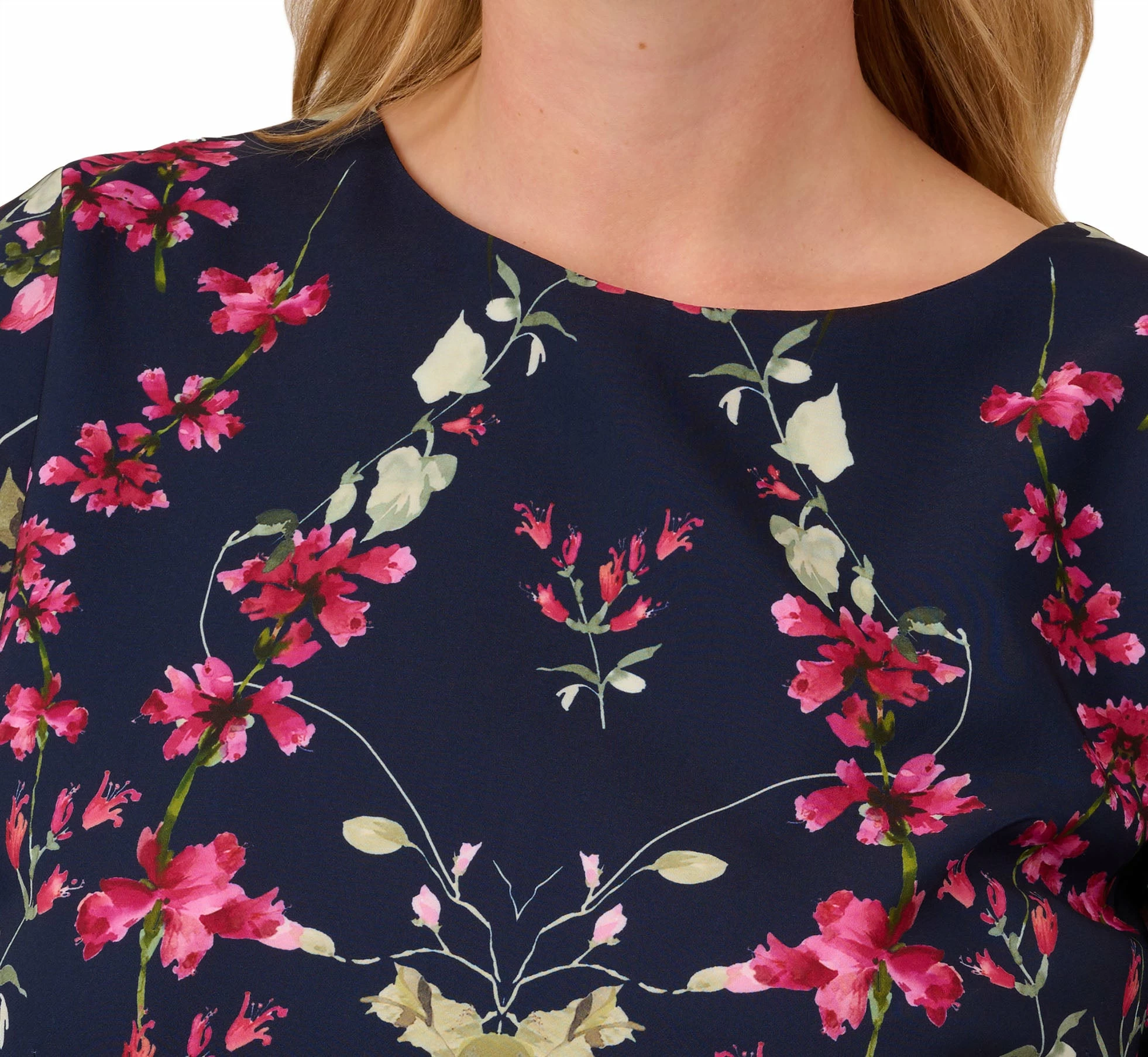 Adrianna Papell Plus Size Floral-Print Crepe Midi-Length Sheath Dress In Navy Multi 7 Adrianna Papell Plus Size Floral-Print Crepe Midi-Length Sheath Dress In Navy Multi - Image 7