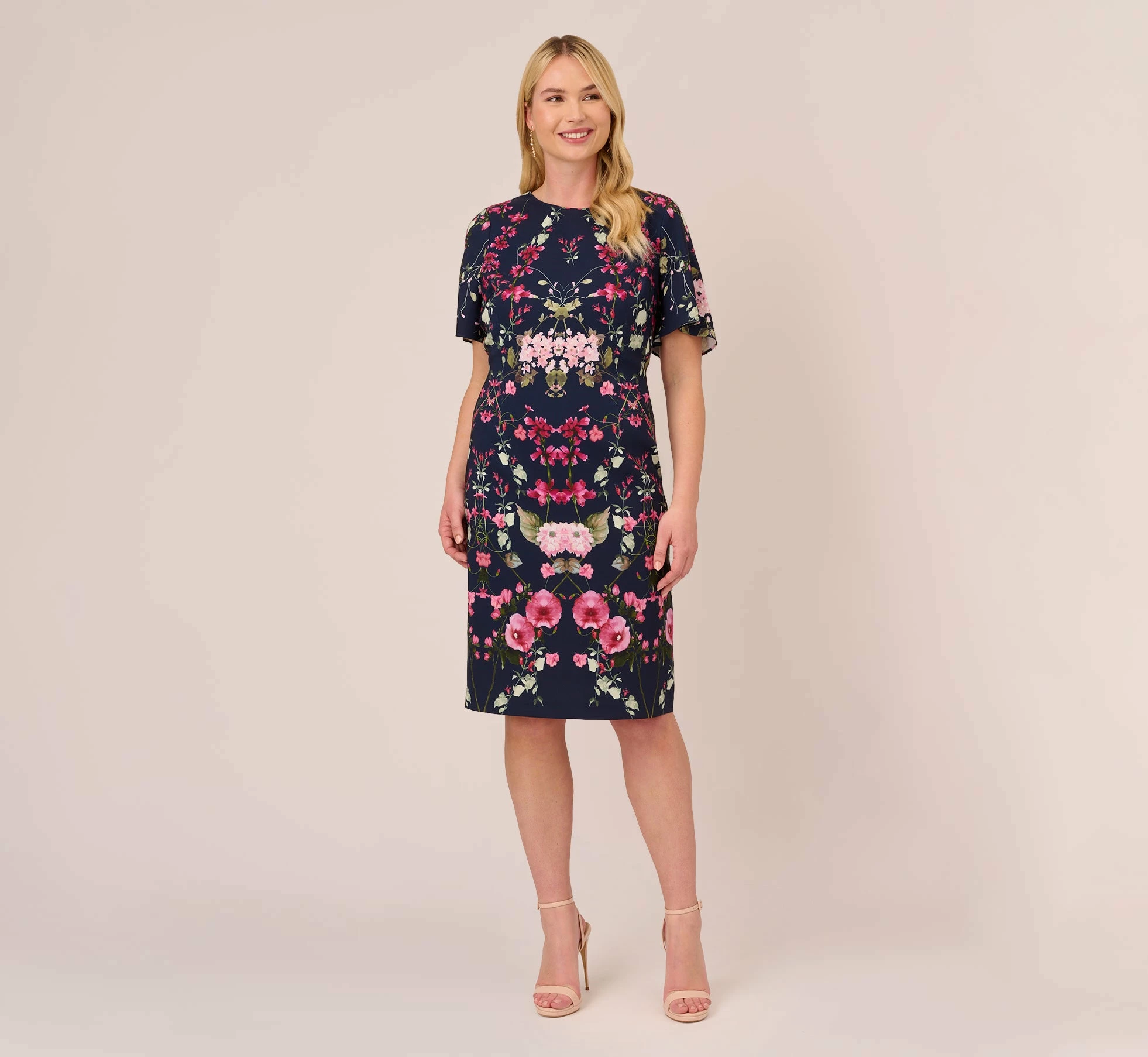 Adrianna Papell Plus Size Floral-Print Crepe Midi-Length Sheath Dress In Navy Multi 6 Adrianna Papell Plus Size Floral-Print Crepe Midi-Length Sheath Dress In Navy Multi - Image 6