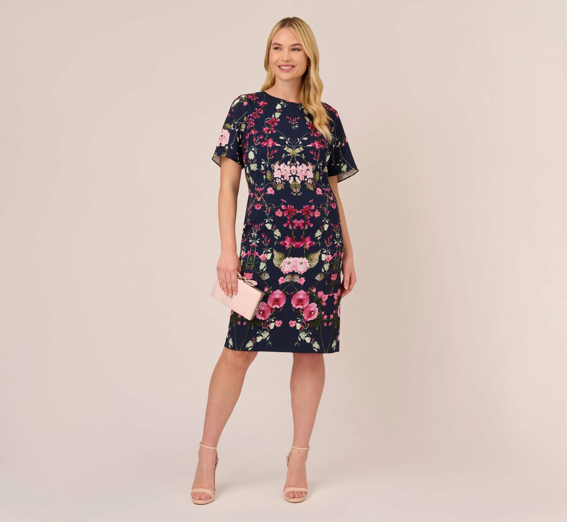 Adrianna Papell Plus Size Floral-Print Crepe Midi-Length Sheath Dress In Navy Multi 2 Adrianna Papell Plus Size Floral-Print Crepe Midi-Length Sheath Dress In Navy Multi - Image 2