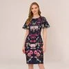 Adrianna Papell Floral-Print Crepe Midi-Length Sheath Dress In Navy Multi