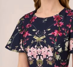 Adrianna Papell Floral-Print Crepe Midi-Length Sheath Dress In Navy Multi -Adrianna Papell Shop AP1D104781 AA980 Regular Detail