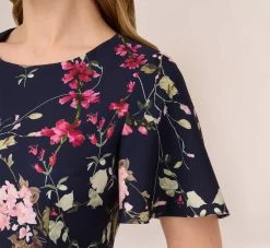 Adrianna Papell Floral-Print Crepe Midi-Length Sheath Dress In Navy Multi -Adrianna Papell Shop AP1D104781 AA980 Regular Lifestyle