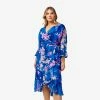 Adrianna Papell Plus Size Floral-Print Chiffon Short Wrap Dress In Blue Multi