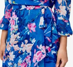 Adrianna Papell Plus Size Floral-Print Chiffon Short Wrap Dress In Blue Multi -Adrianna Papell Shop AP1D104808 AA461 Plus Detail