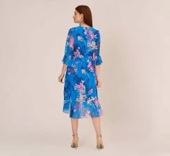 Adrianna Papell Floral-Print Chiffon Short Wrap Dress In Blue Multi 9 Adrianna Papell Floral-Print Chiffon Short Wrap Dress In Blue Multi -Adrianna Papell Shop AP1D104808 AA461 Regular Back