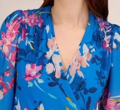 Adrianna Papell Floral-Print Chiffon Short Wrap Dress In Blue Multi 8 Adrianna Papell Floral-Print Chiffon Short Wrap Dress In Blue Multi -Adrianna Papell Shop AP1D104808 AA461 Regular Detail