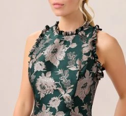 Adrianna Papell Metallic Floral Jacquard Ruffled Fit And Flare Short Day Dress In Hunter Multi 9 Adrianna Papell Metallic Floral Jacquard Ruffled Fit And Flare Short Day Dress In Hunter Multi -Adrianna Papell Shop AP1D104821 AH390 Regular Detail
