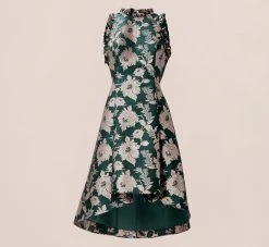 Adrianna Papell Metallic Floral Jacquard Ruffled Fit And Flare Short Day Dress In Hunter Multi 10 Adrianna Papell Metallic Floral Jacquard Ruffled Fit And Flare Short Day Dress In Hunter Multi -Adrianna Papell Shop AP1D104821 AH390 Regular Flat