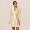 Adrianna Papell Metallic Jersey Short Wrap Tuxedo Dress In Gold