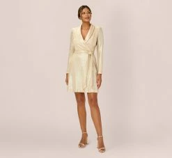 Adrianna Papell Metallic Jersey Short Wrap Tuxedo Dress In Gold 8 Adrianna Papell Metallic Jersey Short Wrap Tuxedo Dress In Gold -Adrianna Papell Shop AP1D104833 AA268 Regular Side