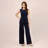 Adrianna Papell Stretch Jersey Twist-Front Jumpsuit With Overlay In Midnight