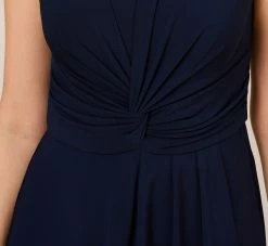 Adrianna Papell Stretch Jersey Twist-Front Jumpsuit With Overlay In Midnight -Adrianna Papell Shop AP1D104835 AB411 Regular Detail