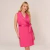 Adrianna Papell Plus Size Crepe Tuxedo Short Faux Wrap Dress In Cabaret Pink