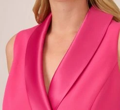Adrianna Papell Plus Size Crepe Tuxedo Short Faux Wrap Dress In Cabaret Pink -Adrianna Papell Shop AP1D104838 AN672 Plus Detail
