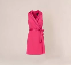Adrianna Papell Plus Size Crepe Tuxedo Short Faux Wrap Dress In Cabaret Pink -Adrianna Papell Shop AP1D104838 AN672 Plus Flat 4