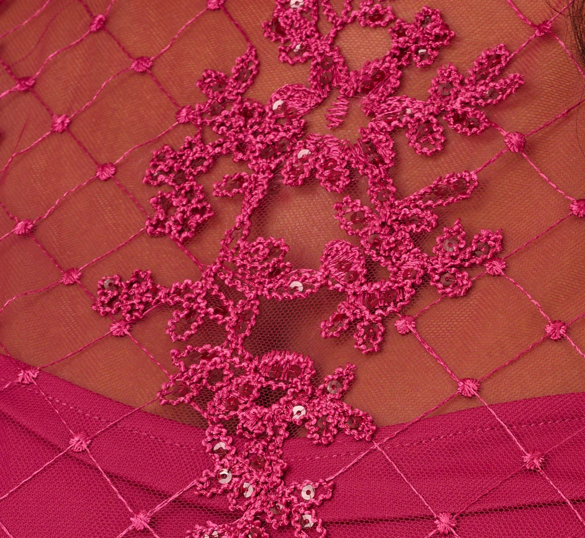 Adrianna Papell Sequin Embroidered Sheath Dress With Sheer Neckline In Dahlia Dusk 5 Adrianna Papell Sequin Embroidered Sheath Dress With Sheer Neckline In Dahlia Dusk - Image 5