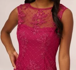 Adrianna Papell Sequin Embroidered Sheath Dress With Sheer Neckline In Dahlia Dusk 8 Adrianna Papell Sequin Embroidered Sheath Dress With Sheer Neckline In Dahlia Dusk -Adrianna Papell Shop AP1D104851 AZ670 Regular Detail