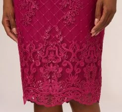 Adrianna Papell Sequin Embroidered Sheath Dress With Sheer Neckline In Dahlia Dusk 11 Adrianna Papell Sequin Embroidered Sheath Dress With Sheer Neckline In Dahlia Dusk -Adrianna Papell Shop AP1D104851 AZ670 Regular Lifestyle