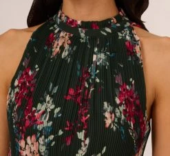 Adrianna Papell Floral Pleated Chiffon Dress With Mock Neckline In Hunter Multi -Adrianna Papell Shop AP1D104866 AH390 Regular Detail