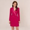 Adrianna Papell Crepe Tuxedo Sheath Dress With Long Sleeves In Rich Magenta