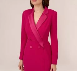 Adrianna Papell Crepe Tuxedo Sheath Dress With Long Sleeves In Rich Magenta 11 Adrianna Papell Crepe Tuxedo Sheath Dress With Long Sleeves In Rich Magenta -Adrianna Papell Shop AP1D104876 AQ670 Regular Detail