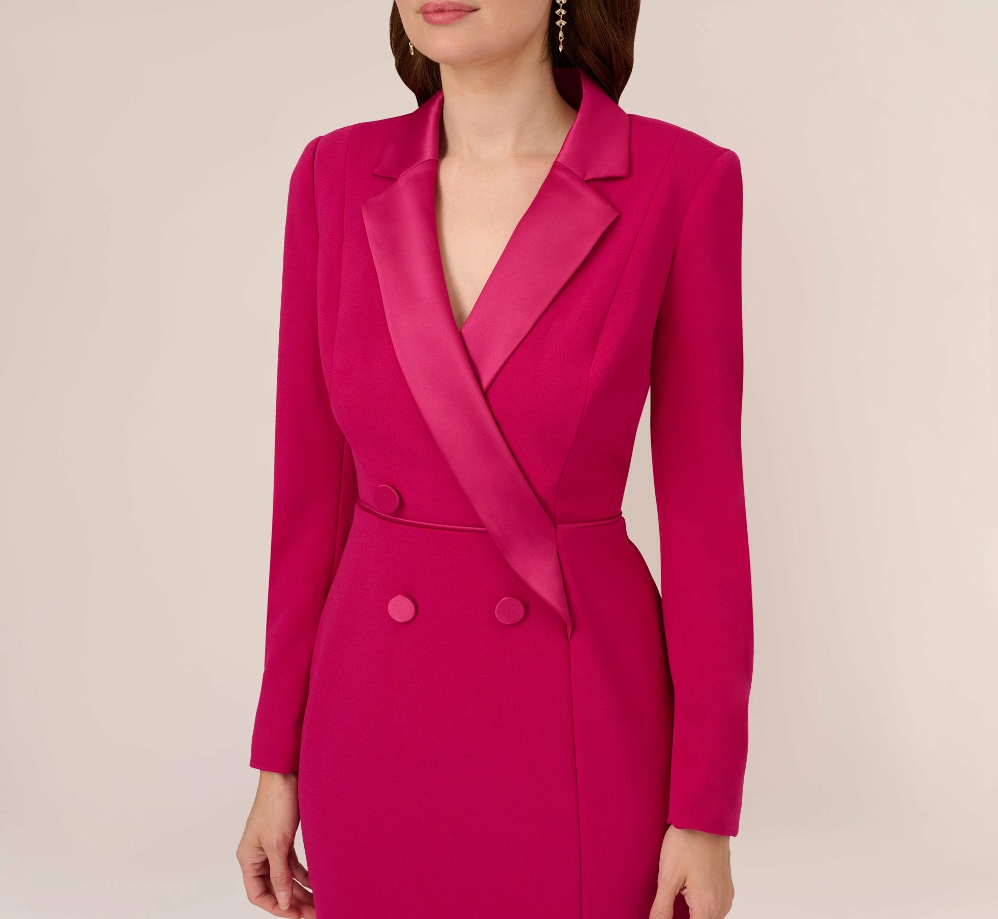 Adrianna Papell Crepe Tuxedo Sheath Dress With Long Sleeves In Rich Magenta 5 Adrianna Papell Crepe Tuxedo Sheath Dress With Long Sleeves In Rich Magenta - Image 5