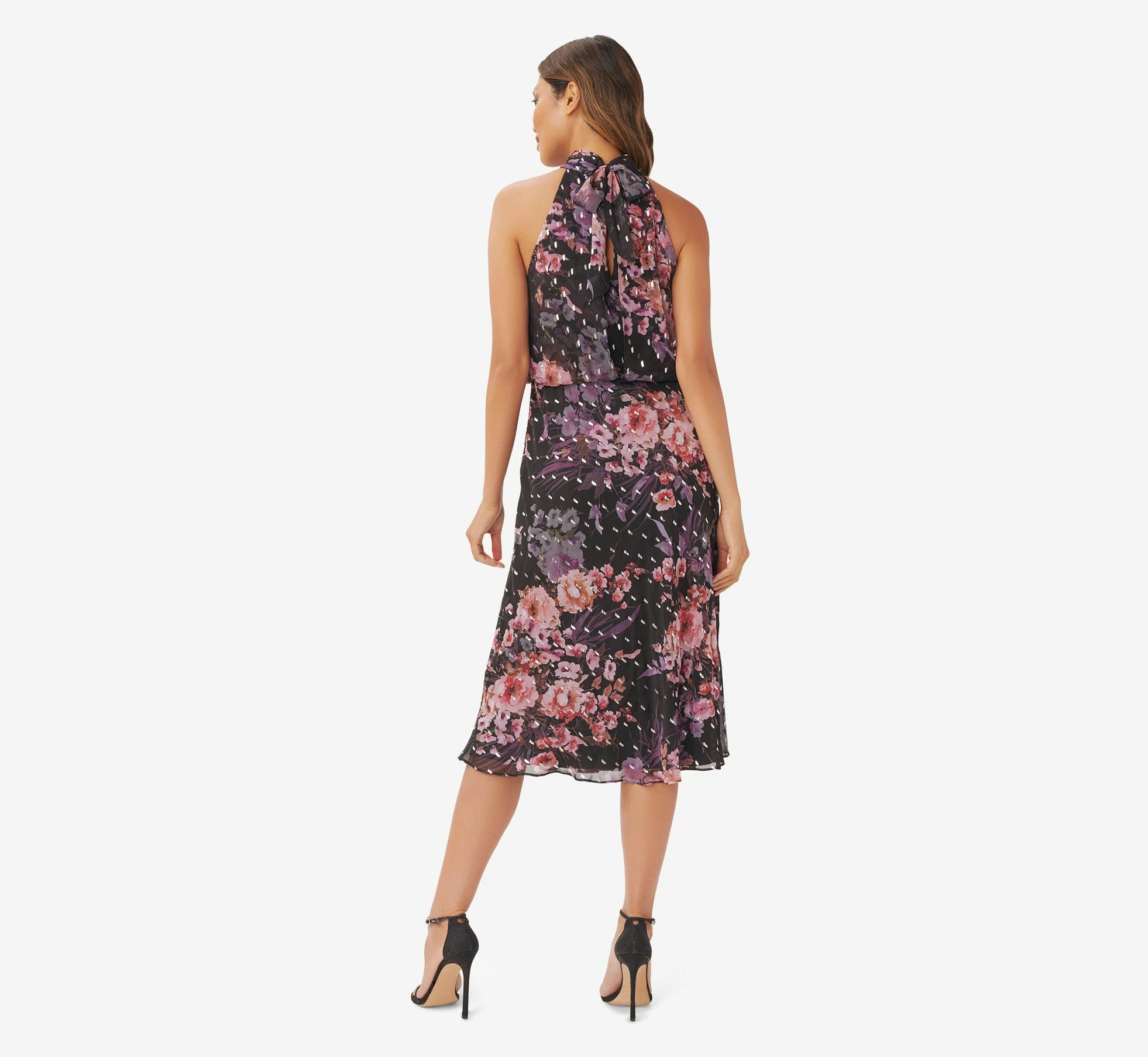 Adrianna Papell Floral-Print Chiffon Short Blouson Halter Dress In Black Multi 2 Adrianna Papell Floral-Print Chiffon Short Blouson Halter Dress In Black Multi - Image 2