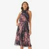 Adrianna Papell Floral-Print Chiffon Short Blouson Halter Dress In Black Multi