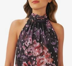 Adrianna Papell Floral-Print Chiffon Short Blouson Halter Dress In Black Multi 11 Adrianna Papell Floral-Print Chiffon Short Blouson Halter Dress In Black Multi -Adrianna Papell Shop AP1D104879 AG963 Regular Detail